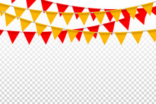 Vector Realistic Isolated Orange And Red Party Flags For Decoration And Covering On The Transparent Background. Concept Of Birthday, Holiday And Celebration.
