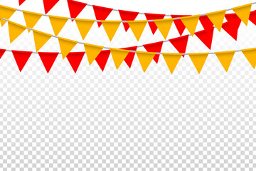 Wall Mural - Vector realistic isolated orange and red party flags for decoration and covering on the transparent background. Concept of birthday, holiday and celebration.