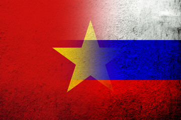 Wall Mural - National flag of Russian Federation with The Socialist Republic of Vietnam National flag. Grunge background