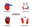 4 types of shock diagram. Medical emergency infographics