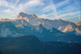 Fototapeta Natura - Scenic view on Triglav summit and biggest mountain range of Julian Alps from Vogel, Slovenia