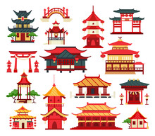 Chinese Traditional Buildings. Asian Temples, Gates, Bridges, Pagoda And Palace Heritage Set
