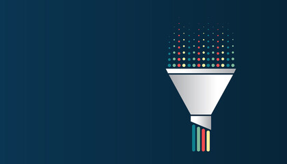 Fototapete - The flow of information is in the form of waves and particles. Visualization of a large amount of data. Abstract funnel, information stream. Processing sorting data fragmentation.