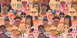 © Dedraw Studio - Crowd of diverse people cartoon character group seamless pattern illustration. Modern team of many young men and women background.