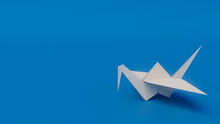 White Origami Bird. Modern Design With Blue Background And Copy Space.
