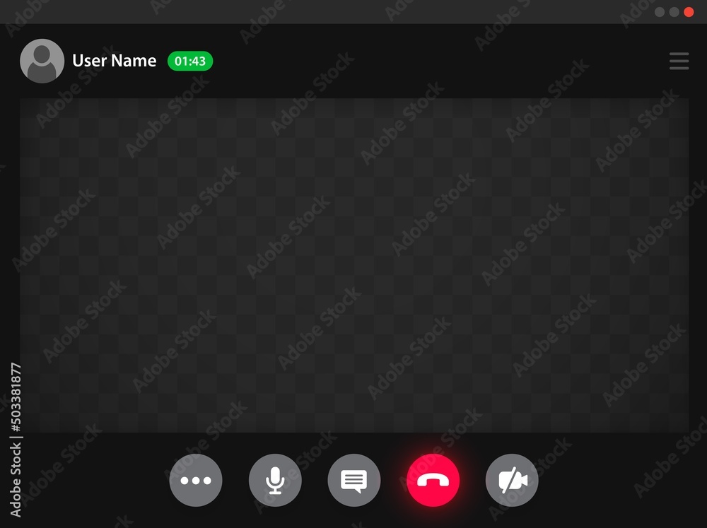 Videocall interface, video chat and conference call screen, vector phone app UI template. Video call and web chat teleconference screen background for mobile phone or computer with call buttons