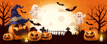 Happy Halloween. Halloween Vector Illustration With Halloween Pumpkins, And Halloween Elements.