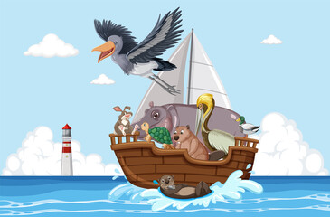 Poster - Wild animals on a boat