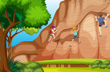 Poster - Outdoor scene with rock climber on cliff