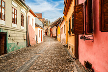 Sighisoara, Transylvania, Romania With Famous Medieval Fortified City And The Clock Tower Built By Saxons. Turnul Cu Ceas