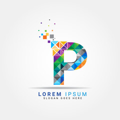 Letter P geometric logo design template with perfect combination of colors for business and company identity. Abstract initial P alphabet logo element