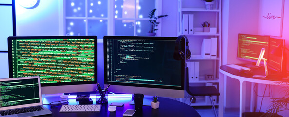 Interior of programmer's office at night