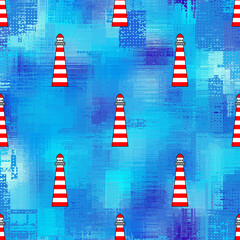 Aufkleber - Blue waves pattern and hand draw in marine style.