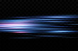 © kulinskaia - Motion light effect for banners. Blue lines. The effect of speed on a blue background. Red lines of light, speed and movement. Vector lens flare.