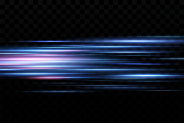 Motion light effect for banners. Blue lines. The effect of speed on a blue background. Red lines of light, speed and movement. Vector lens flare.