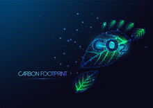 Futuristic Carbon Footprint Reduction Concept With Glowing Footprint Made Of Leaves And CO2