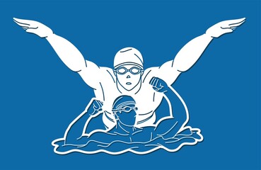 Wall Mural - People Swimming Swimmer Action Together Cartoon Sport Graphic Vector