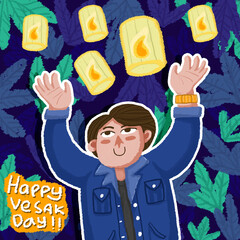 happy vesak day illustration crayon style