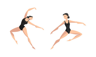 Poster - Female Ballet Dancer Dancing in Black Leotard Vector Set