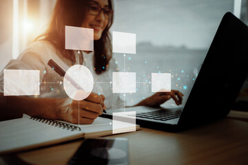 Leinwandbilder - Businesswoman analyzing business process strategies and automated workflows.