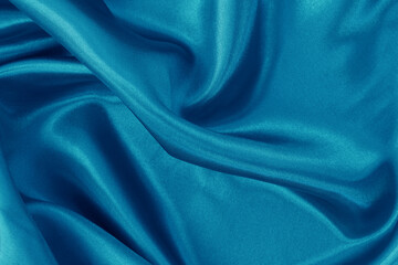 Wall Mural - Blue fabric cloth texture for background and design art work, beautiful crumpled pattern of silk or linen.