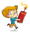 Leinwandbild Motiv Illustration of boy running with giant firecracker