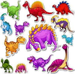 Wall Mural - sticker set of different dinosaurs cartoon