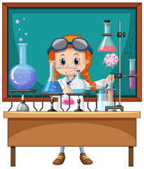 Wall Mural - classroom scene with scientist doing experiment
