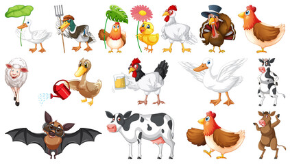 Canvas Print - Many farm animals on white background