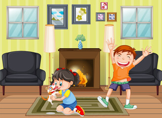 Poster - Two kids being happy at home