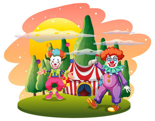 Wall Mural - Isolated outdoor scene with clown cartoon characters