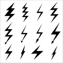 Set Of Lightning Flat Icons On White Background. Modern Flat Style. For Web Sites And Banners Design. Vector Illustration.
