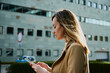 © Lazy_Bear - Beautiful Woman Using Smartphone At City Street, Caucasian Female Portrait Using Mobile Phone