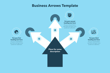 Poster - Business arrows template with three stages and place for your content - blue version. Easy to use for your design or presentation.