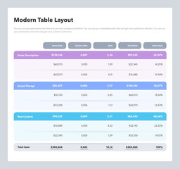 Poster - Modern table layout template with a total sum row. Flat design, easy to use for your website or presentation.