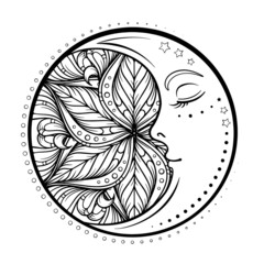 Wall Mural - Ethnic cresent moon motif. Antistress coloring page