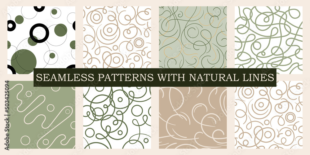 Vector collection of seamless patterns with natural lines. Smooth and ...