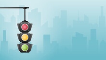 Concept Traffic Light Banner Free Space For Text. Traffic Light Signal With Red, Yellow And Green Color, Vector Illustration Of Business Card Stoplight.