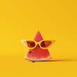 Relax on holiday. Creative watermelon with sunglasses on yellow background. 3d rendering