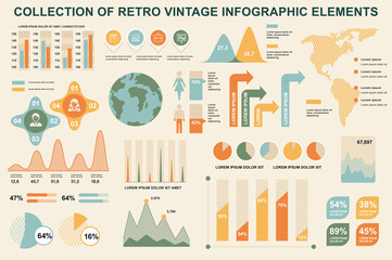 Poster - Bundle vintage infographic elements data visualization vector design template. Can be used for steps, business processes, workflow, diagram, flowchart, timeline, marketing icons, retro infographics.