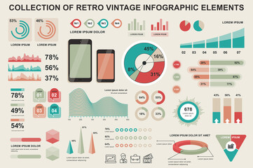 Poster - Bundle vintage infographic elements data visualization vector design template. Can be used for steps, business processes, workflow, diagram, flowchart, timeline, marketing icons, retro infographics.