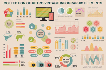 Poster - Bundle vintage infographic elements data visualization vector design template. Can be used for steps, business processes, workflow, diagram, flowchart, timeline, marketing icons, retro infographics.