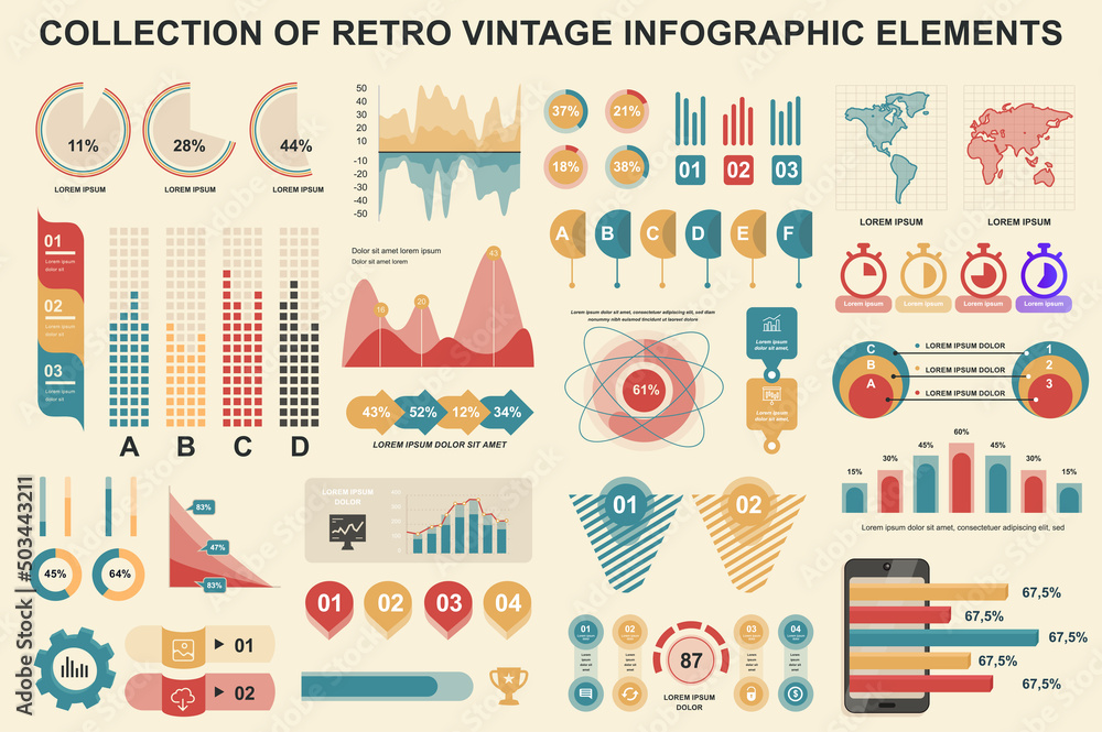 Bundle vintage infographic elements data visualization vector design ...