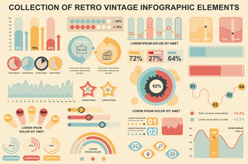 Poster - Bundle vintage infographic elements data visualization vector design template. Can be used for steps, business processes, workflow, diagram, flowchart, timeline, marketing icons, retro infographics.