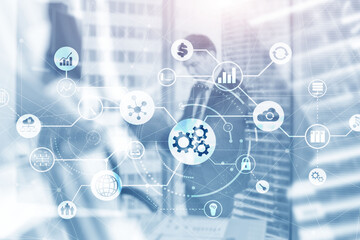Wall Mural - process automation concept on blurred office and people