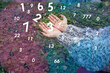Numbers flying out of female hands, numerology