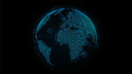 Futuristic technology globe in hologram globalization concept, world dots pattern transparent for digital graphic element, vector illustration