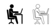 Office worker icon isolated on white background. Working place at the table with a laptop. Flat work computer icon