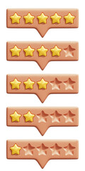 Wall Mural - Set of rating stars. Golden reviews stars on tooltip UI elements. Customer feedback or customer review concepts. Realistic 3D vector illustration isolated on white background