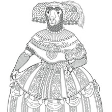 Sheep Princess Portrait. Fantasy Animal Coloring Book Page For Adults